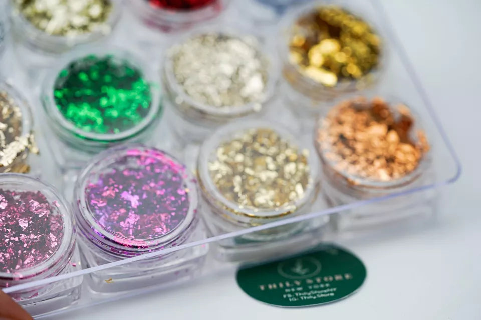 12Pcs/Set of 12 Colors Nail Art Foil Flake - DIY Aluminum Foil Flakes Deco Paper