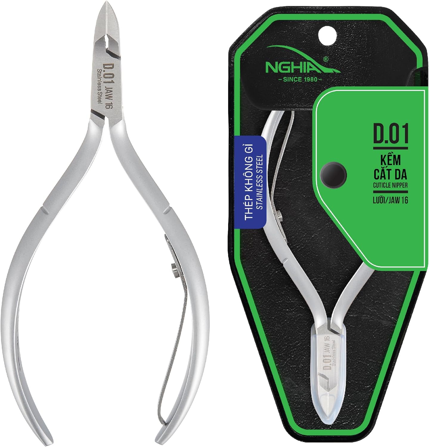 (Pack of 10) D-01 Nghia Cuticle Nippers Stainless Steel One Spring - Jaw 14 or 16