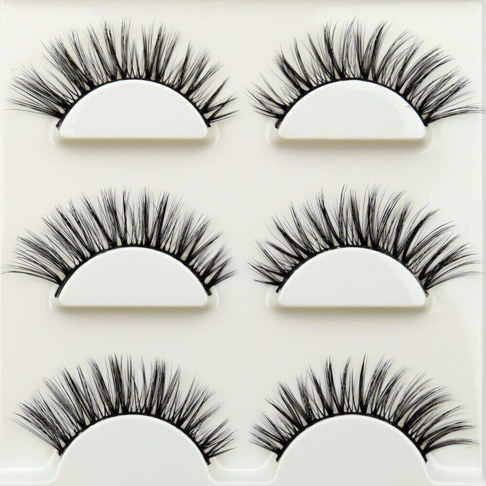 Handmade Reusable Long Cross 3D Mink False Black Eyelashes 3 Pairs Each Unit (3D-01) - Lot of 2