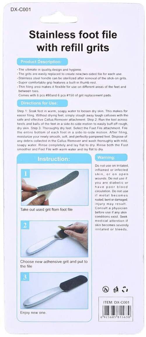 Dx Nail Stainless Foot File with Refill Grits - DX C001