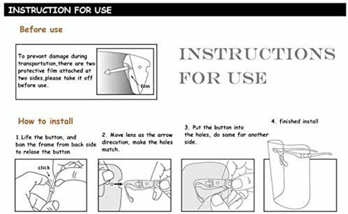 100 Set Clear Face Shield Guard Safety Protection With Glasses Reusable Washable