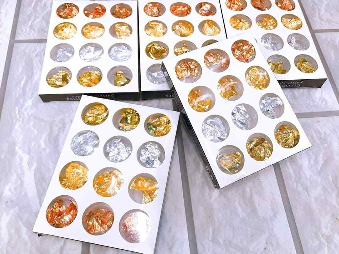 12pcs Nail Art Gold Silver Metal Foil Paper 3D Sticker Flake Decal Decoration