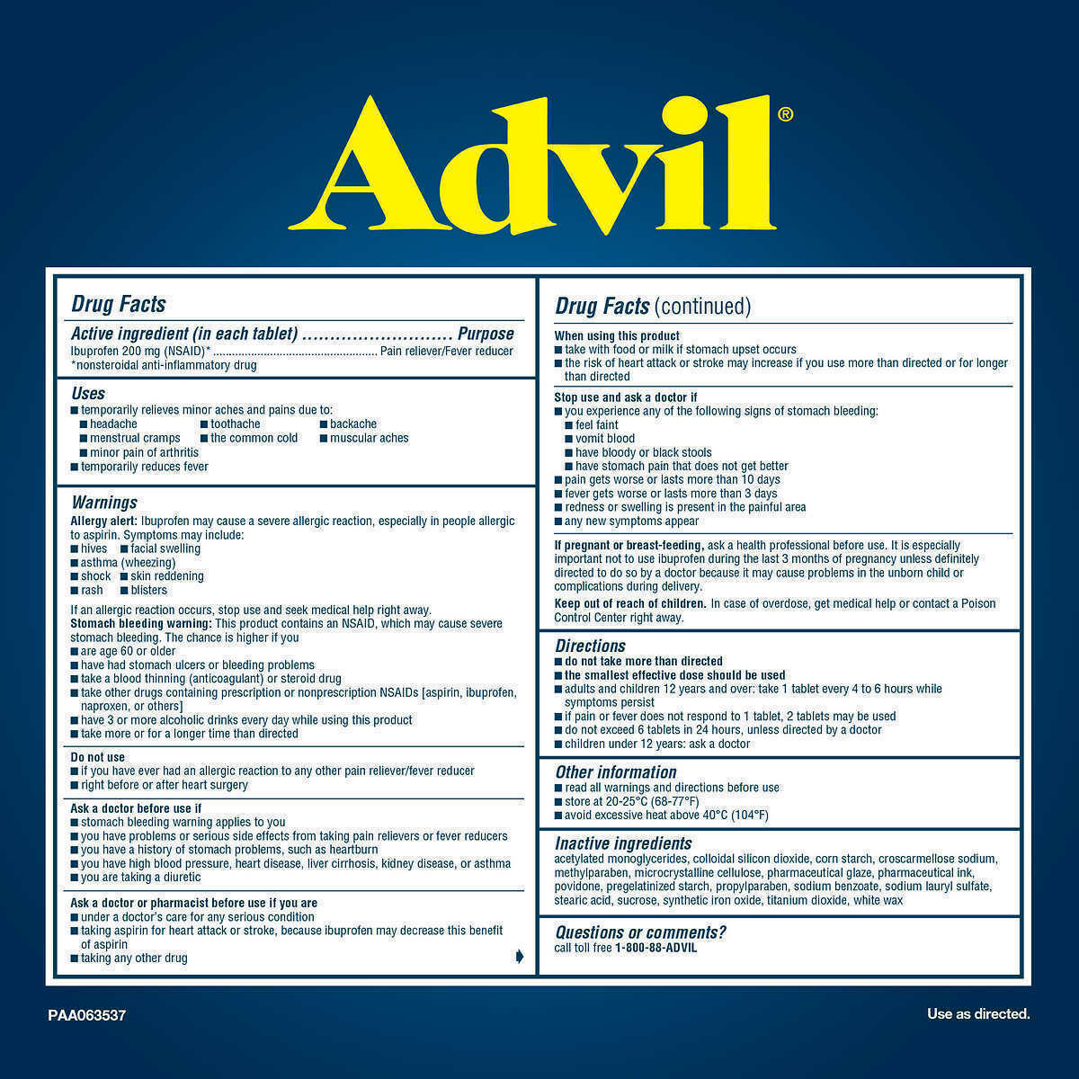 Advil Ibuprofen Tablets 200 mg Pain Reliever/Fever Reducer 360 Tablets