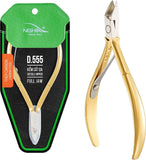 (Pack of 10) Nghia D555 Hard Steel Cuticle Nipper-Single Spring Gold Plated Full Jaw