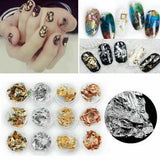 12pcs Nail Art Gold Silver Metal Foil Paper 3D Sticker Flake Decal Decoration