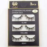 Handmade Reusable Long Cross 3D Mink False Black Eyelashes 3 Pairs Each Unit (3D-01) - Lot of 2